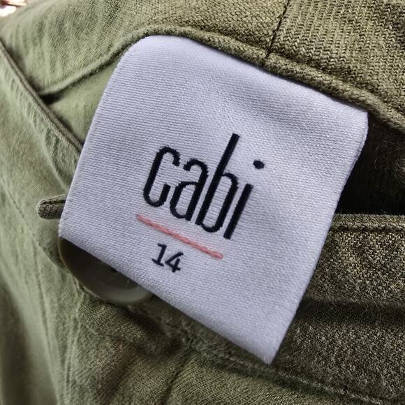 Cabi Pants Womens 14 Green Linen Wide Leg High Rise Charlie Trouser 5314R - Picture 3 of 10